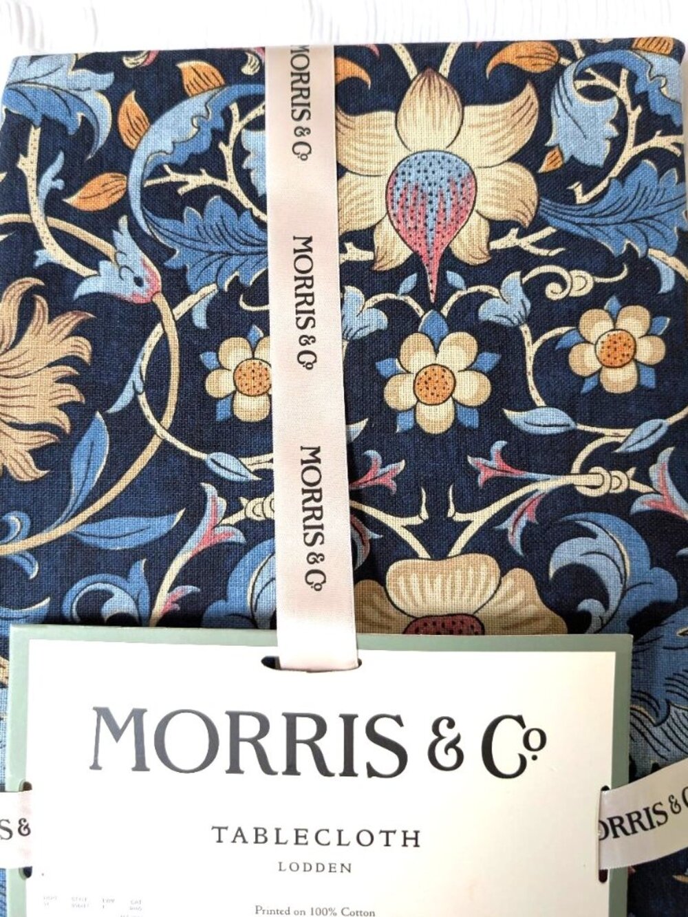 Morris & Co. Lodden Tablecloth Navy/Indigo and Mineral 60" x 102" Seats 8 - 10